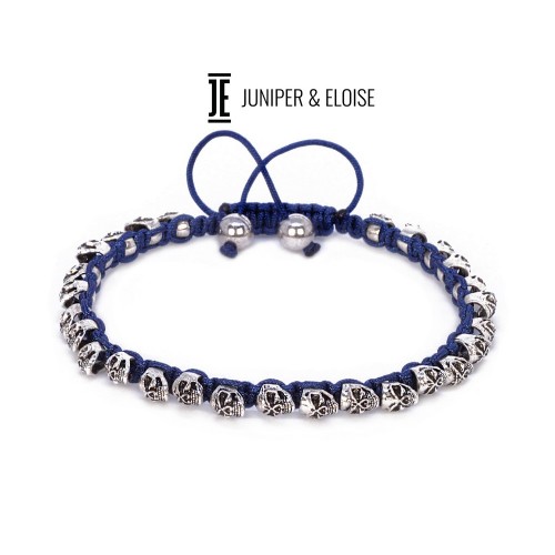 Blue Macrame Silver Skull Bracelet For Men