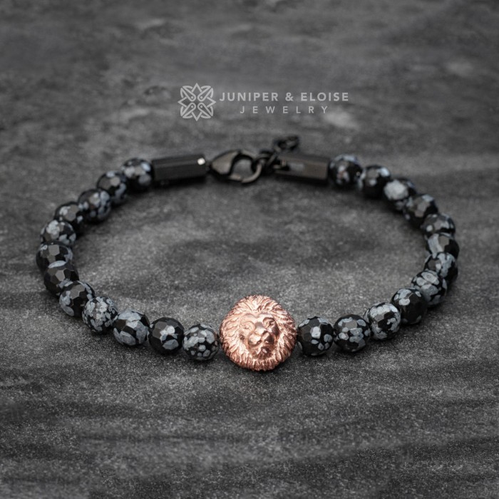 Obsidian and Lion Beaded Bracelet