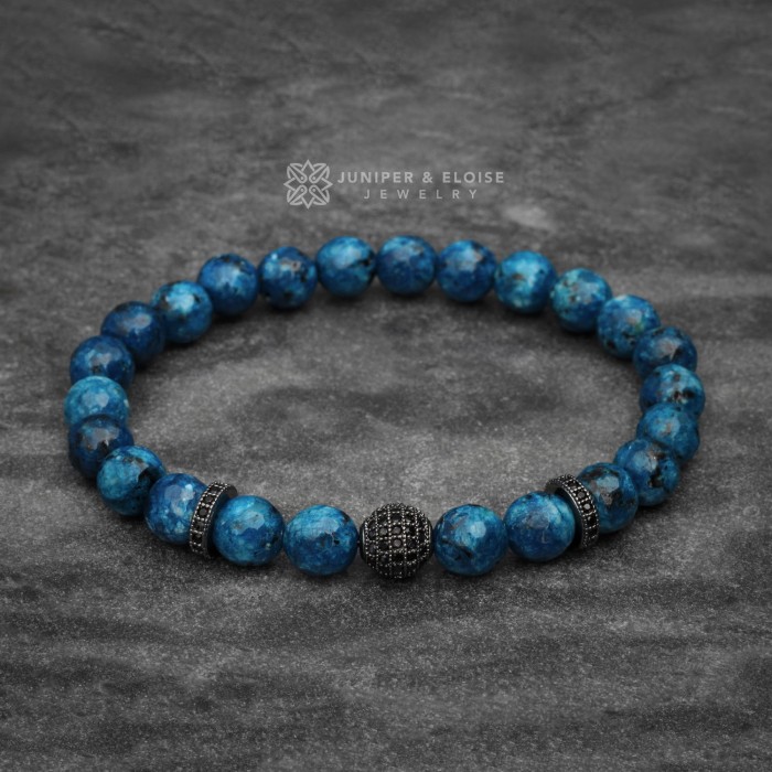 Blue Jade and Black Cz Diamond Bracelet