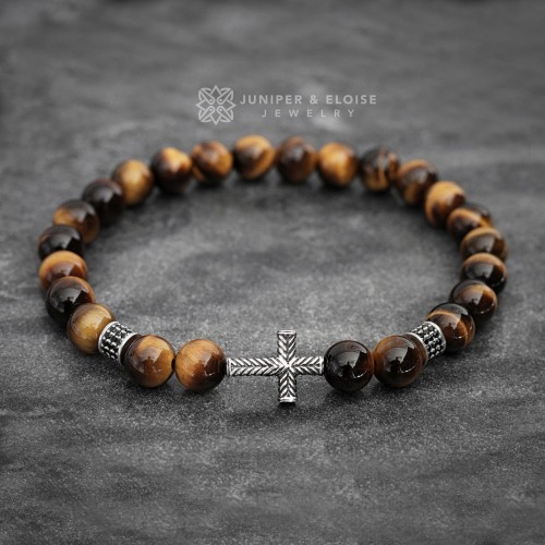 Onyx and Tiger’s eye bracelet with rose gold plated charms.