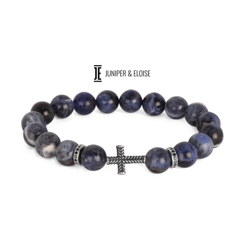 Blue Sodalite Beaded Silver Cross Bracelet