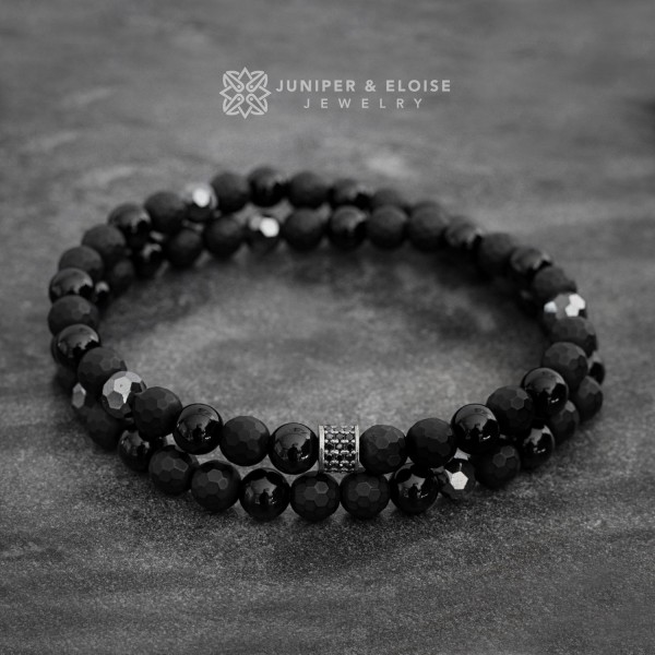 Mixed Onyx Beaded Double Layered Bracelet For Men Mixed Onyx Beaded Double Layered Bracelet For Men