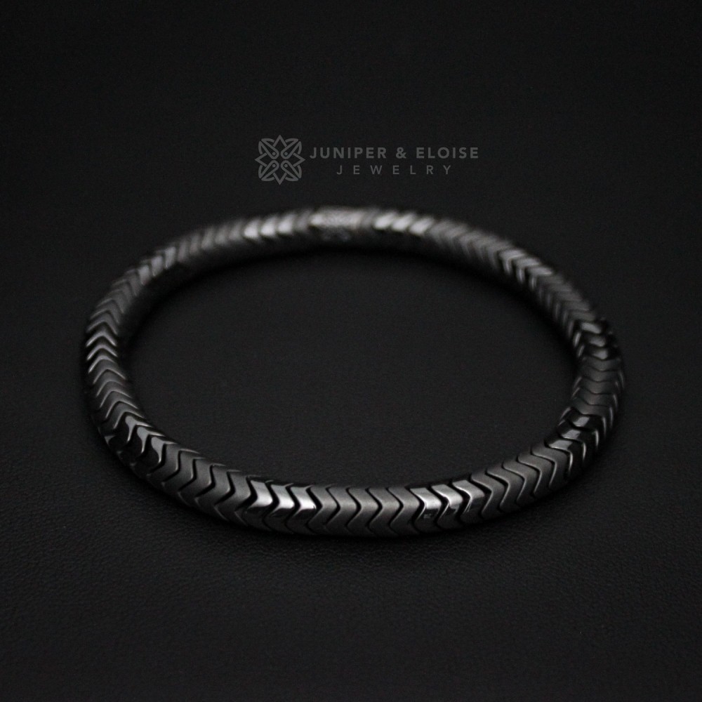 Gray Hematite Snake Beaded Bracelet For Men