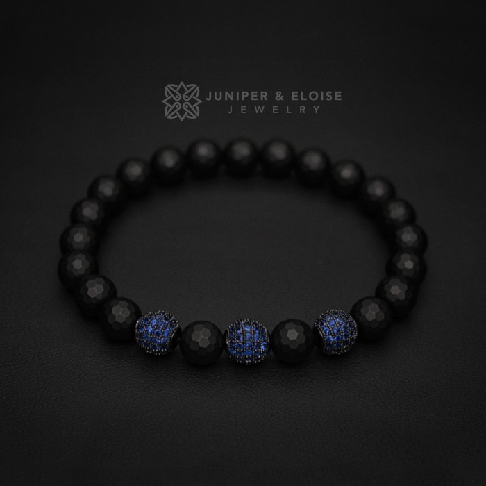 Onyx Beaded and Sapphire Blue Zircon Bracelet
