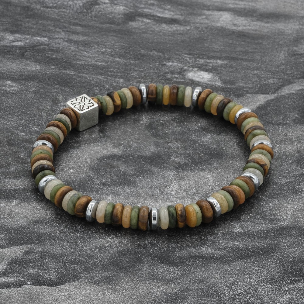 Mens Tigers Eye, Hematite, Jasper Beaded Bracelet